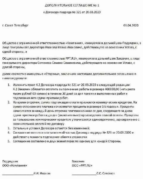 Образец допсоглашения к муниципальному контракту об изменении цены