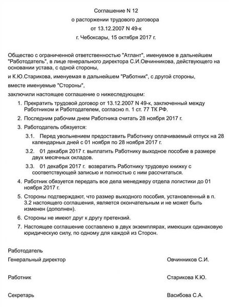 Процедура расторжения контракта