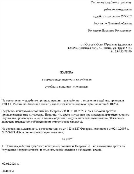 Пример жалобы на постановление о возбуждении исполнительного производства